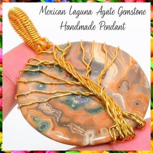 Laguna Agate Handmade Gold Wire Wrapped Pendant